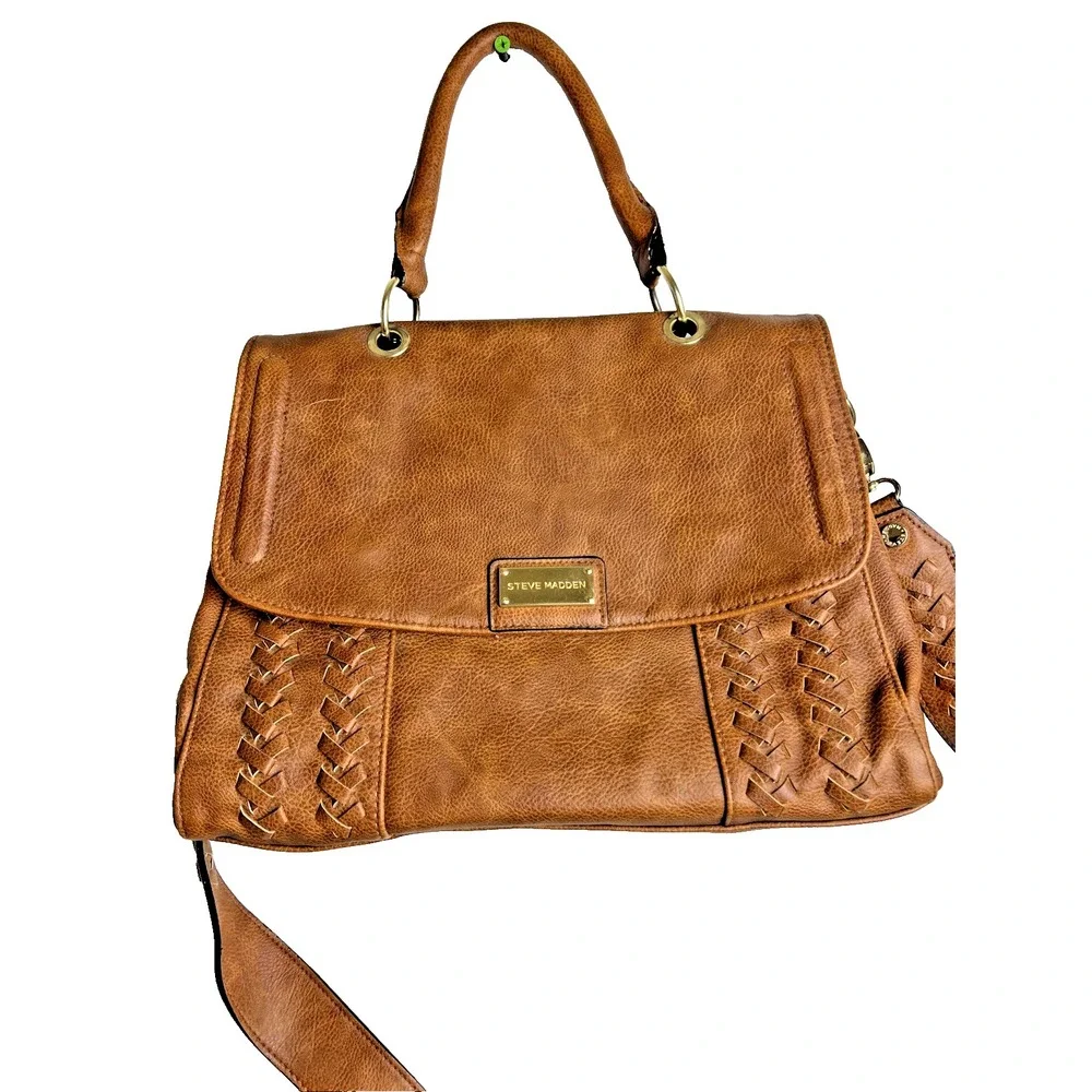 Steve Madden Handbag Vegan Leather Bag Brown Purse CrossBody + Handle Boho Hippy